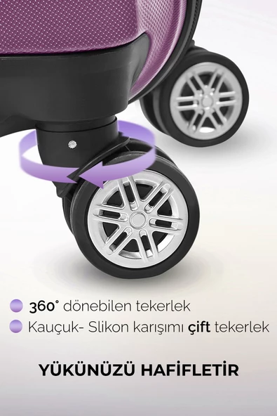 Polo&Sky Elmas Model Mor Renk Kabin Boy Valiz Bavul - 5