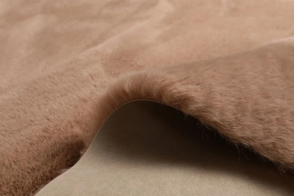 Dekoratif Tavşan Tüyü Ultra Yumuşak Peluş Yuvarlak Halı Camel - 4