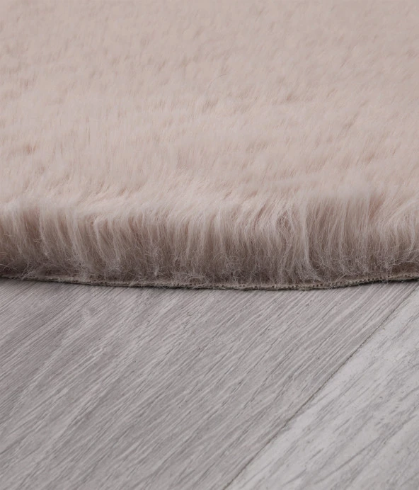 Dekoratif Tavşan Tüyü Ultra Yumuşak Peluş Yuvarlak Halı Vizon - 6