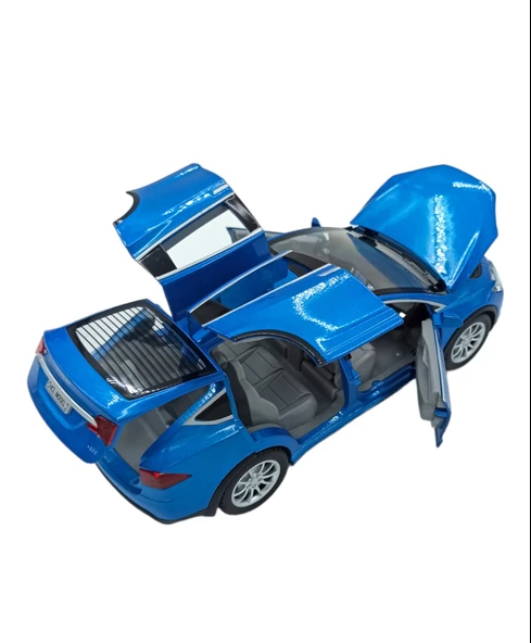 Tesla Marka Metal Model Araba - Tüm Kapılar Açılır, Işıklı ve Sesli 1:22 Ölçek! Mavi - 4