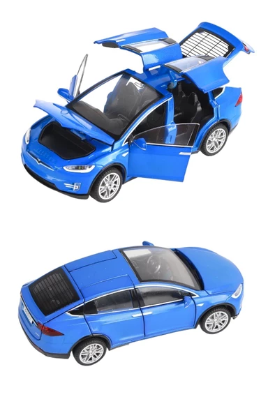 Tesla Marka Metal Model Araba - Tüm Kapılar Açılır, Işıklı ve Sesli 1:22 Ölçek! Mavi