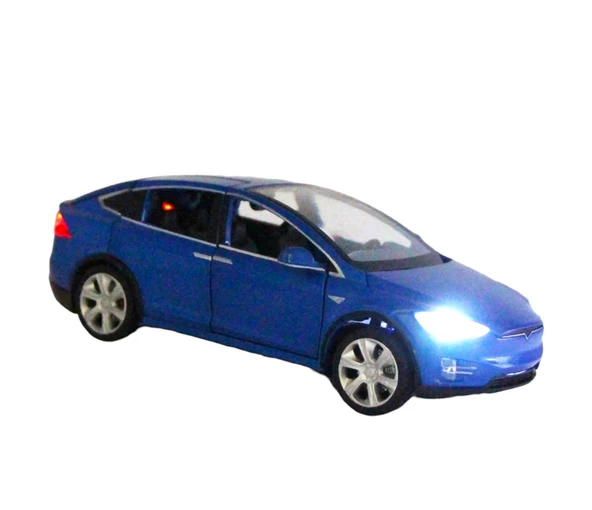 Tesla Marka Metal Model Araba - Tüm Kapılar Açılır, Işıklı ve Sesli 1:22 Ölçek! Mavi - 3