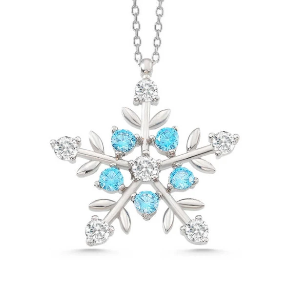 himarry 925 Ayar Gümüş Aquamarine Taşlı Kar Tanesi Kadın Kolye