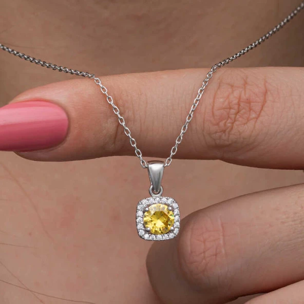 himarry 925 Ayar Gümüş Sarı Baget Taşlı Kadın Kolye ürün görseli 1