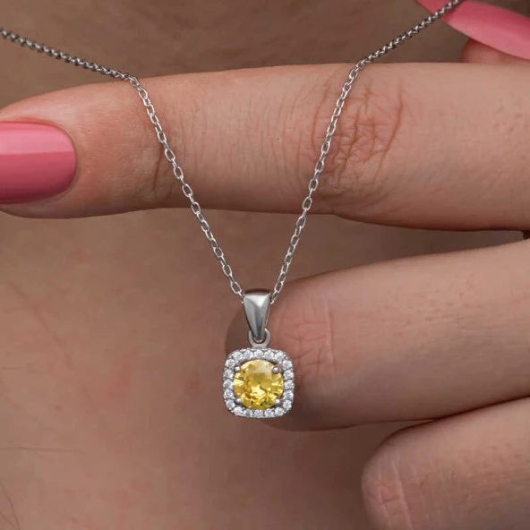 himarry 925 Ayar Gümüş Sarı Baget Taşlı Kadın Kolye - Resim 2