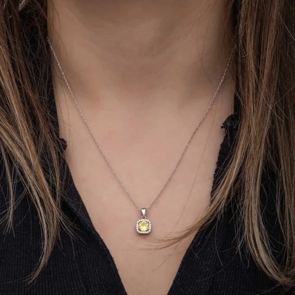 himarry 925 Ayar Gümüş Sarı Baget Taşlı Kadın Kolye - Resim 5