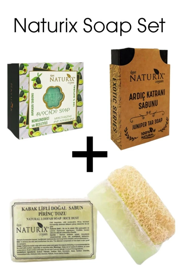 Ardıç Katranı Sabun+ Naturix Kabak Lifli Pirinç Tozu Sabun+ Naturix Avokado Soap