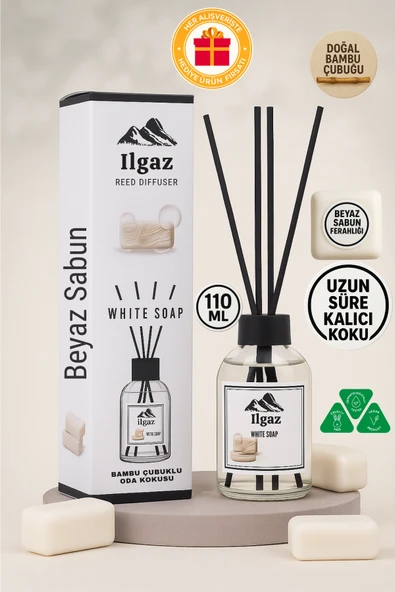 Beyaz Sabun Oda Kokusu 110 ml - Bambu Çubuklu Parfüm  Ferahlatıcı & Kalıcı Kokular - 1