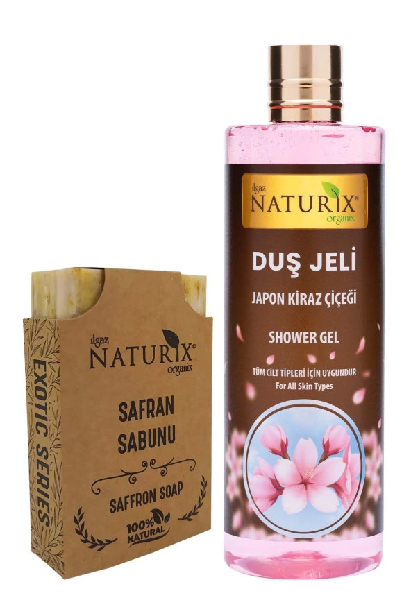 2'li Set Japon Kirazı Duş Jeli 400 Ml + Safran Çiçeği Sabunu Leke Önleyici Onarıcı Doğal Nem Sabunu