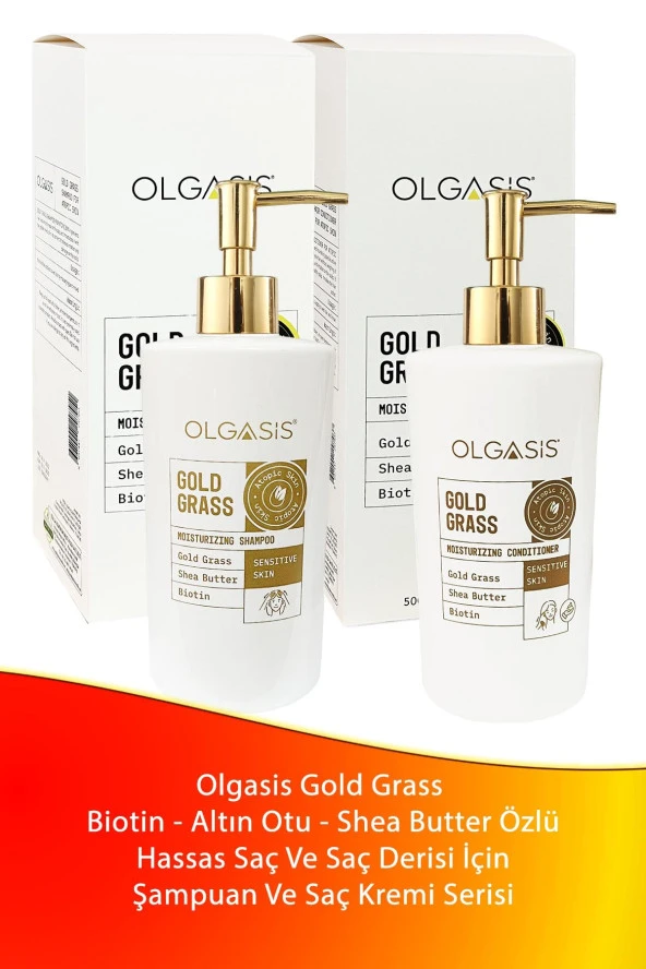 Gold Grass Kepek Sedef Biotin - Altın Otu - Shea Butter Saç Derisi Bakımı Şampuan + Saç Kremi