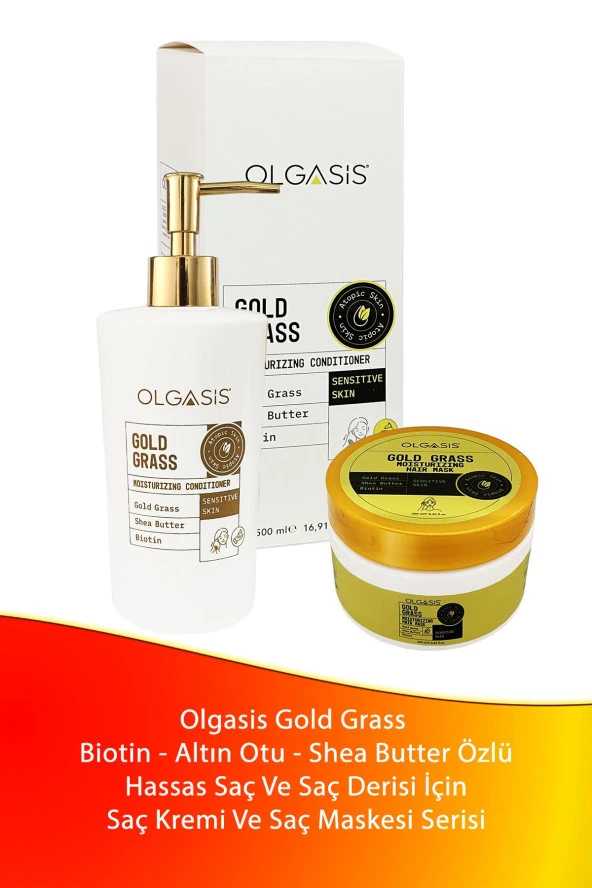 Gold Grass Kepek Sedef Biotin - Altın Otu - Shea Butter Saç Derisi Bakımı Saç Kremi + Maske