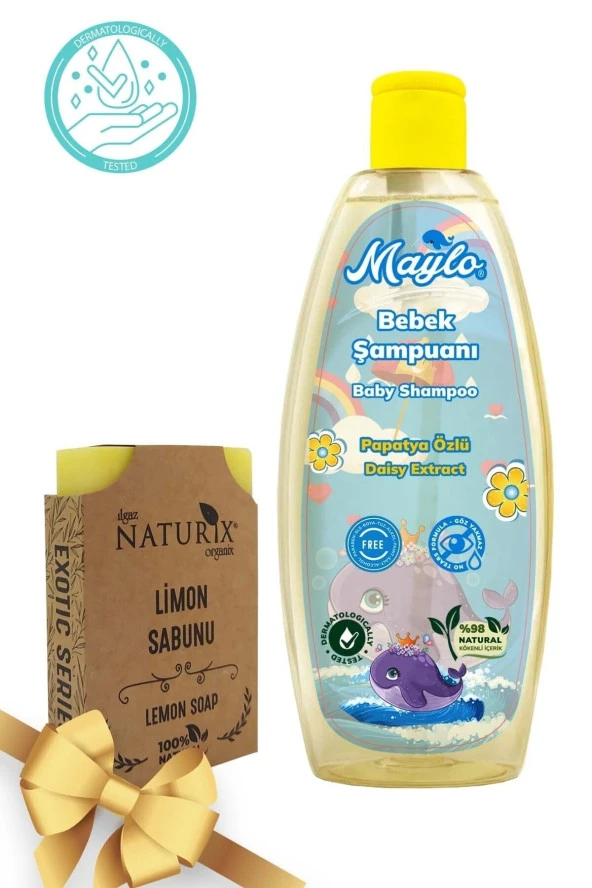 Papatya Özlü Göz Yakmayan Bebek Şampuanı Sls Boya Tuz Paraben Alkol İçermez +Limon Özlü Sabun Hediye