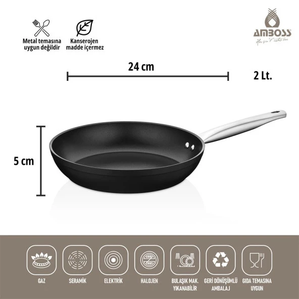 Amboss 3 Parça Dark Yanmaz Yapışmaz Titanyum Kaplama Tencere Tava Seti Kapaklı - 24 cm - 3