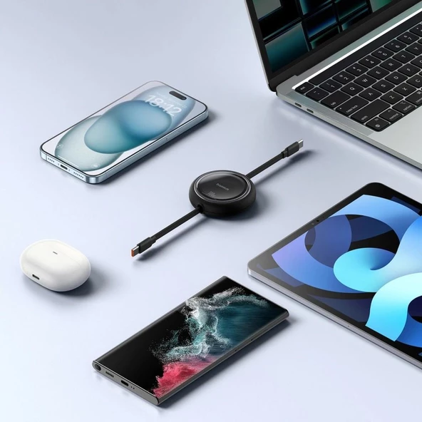 Baseus 100W Süper Hızlı 1 Metre Makaralı Uzayabilen Type C To Type C Şarj ve Data Kablosu, Geri Çekilebilen Karışmaz - 4