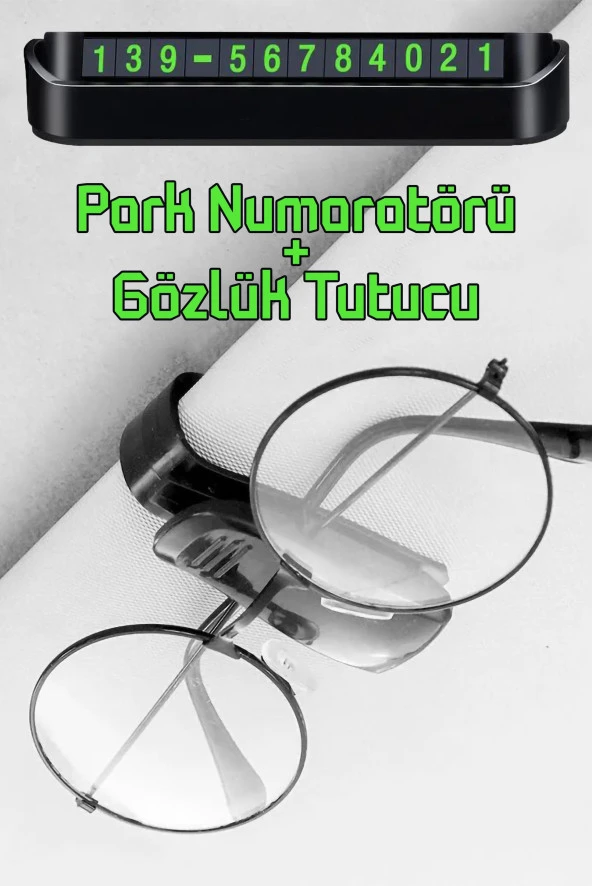 2li Set Araç Park Telefon Numaratörü Güneşlik Kartlıklı Gözlük Tutucu Aparatı Parkmatik Aç Kapa