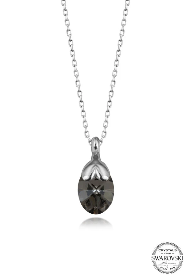 Swarovski Crystal Kadın Chrome Oval Gümüş Kolye
