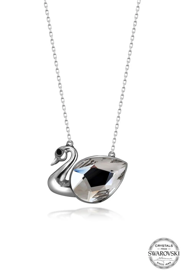 Swarovski Crystal Kadın Beyaz Kuğu Gümüş Kolye - 1