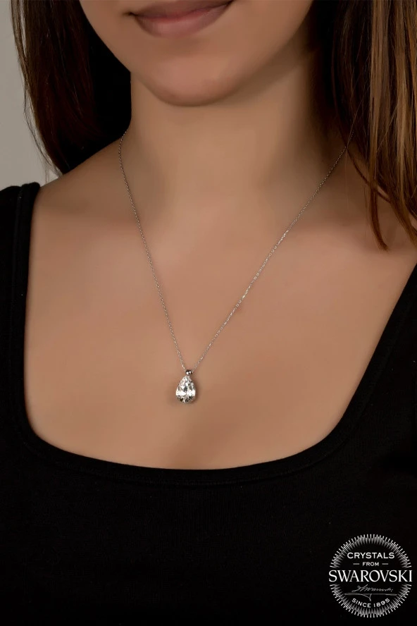 Swarovski Crystal Kadın Damla Gümüş Kolye - 2