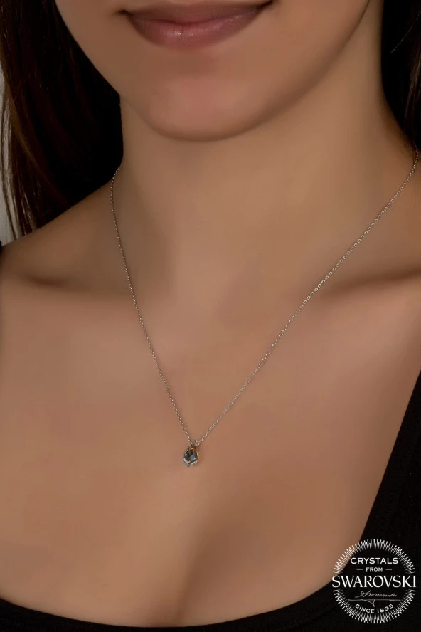 Swarovski Crystal Kadın Parlak Drop Gümüş Kolye - 2