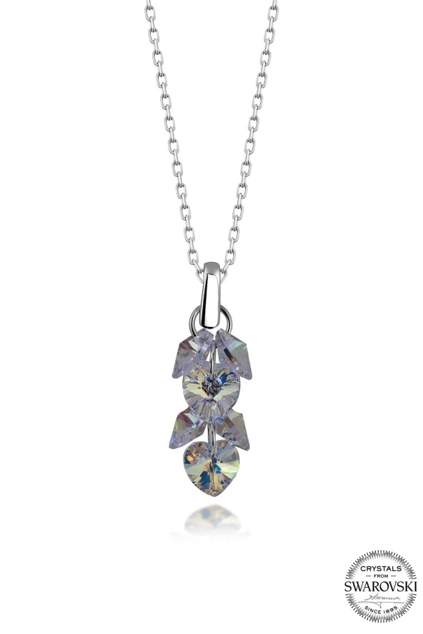 Swarovski Crystal Kadın Kalp Salkım Gümüş Kolye - 1