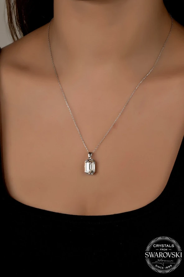 Swarovski Crystal Kadın Octagon Gümüş Kolye - 2