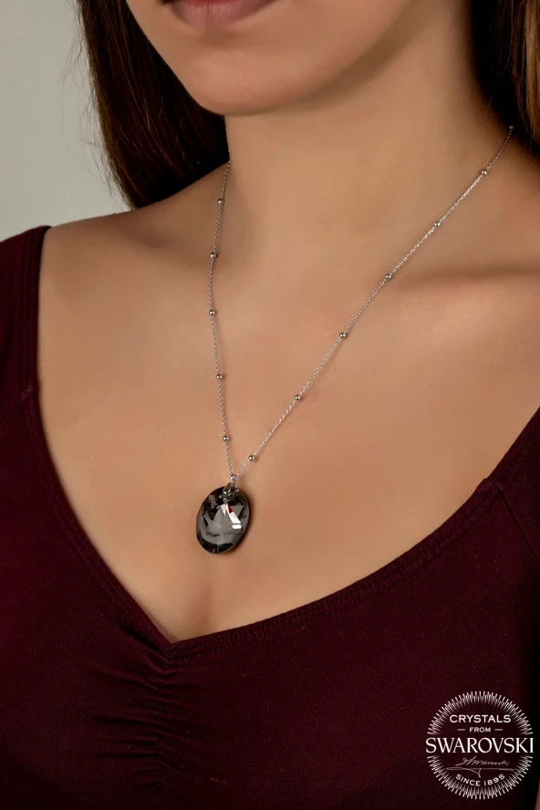 Swarovski Crystal Kadın Oval Jean Paul GAULTTER Tasarım Gümüş Kolye