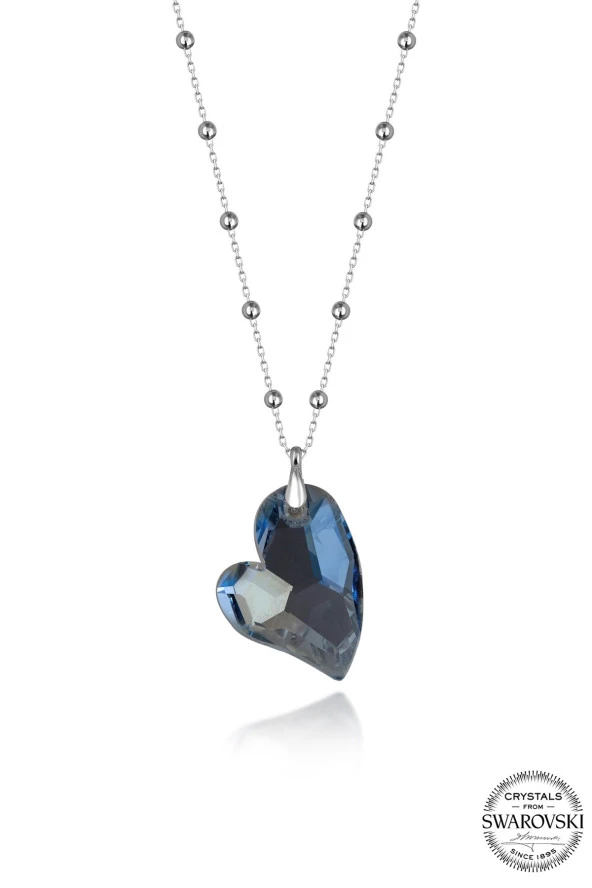 Swarovski Crystal Kadın Aqua Kalp Gümüş Kolye - 1