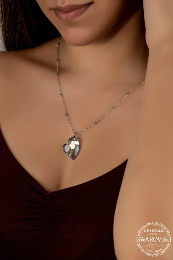 Swarovski Crystal Kadın Aqua Kalp Gümüş Kolye - 2