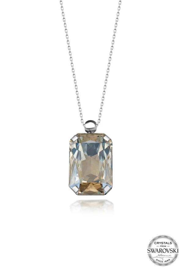 Swarovski Crystal Kadın Büyük Parlak Octagan Gümüş Kolye - 2