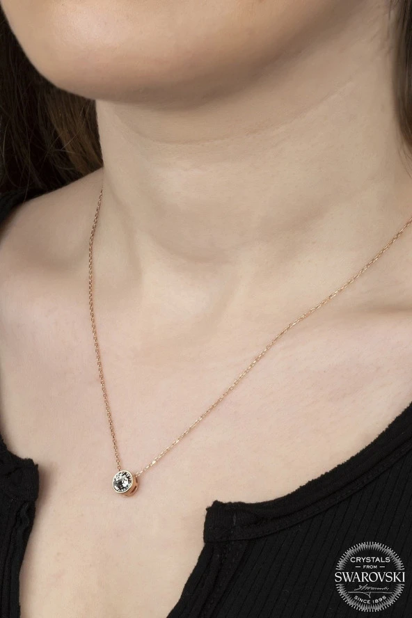 Swarovski Crystal Kadın Pırlanta Montür Rose Gümüş Kolye - 2