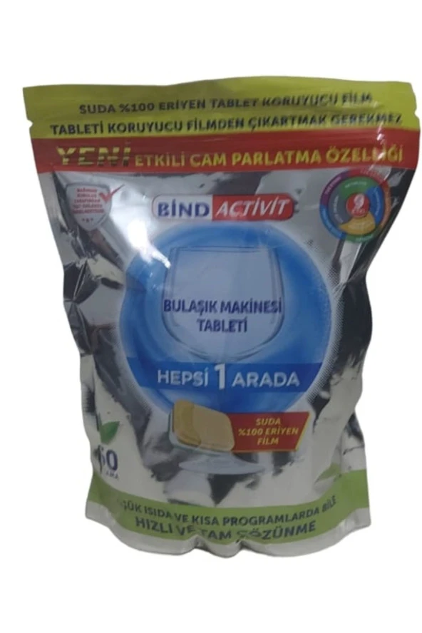 BİND ACTİVİT Hepsi Bir Arada 50'Li Bulaşık Makinesi Deterjanı Tableti