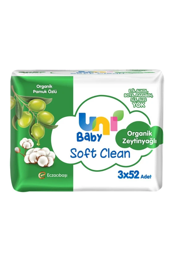 UNİ BABY Soft Clean Islak Havlu Organik Zeytinyağlı 3 X 52