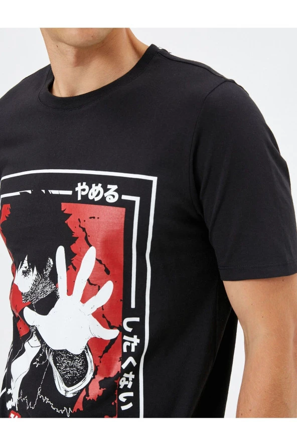 Anime Tişört Baskılı Bisiklet Yaka Kısa Kollu Pamuklu - 5
