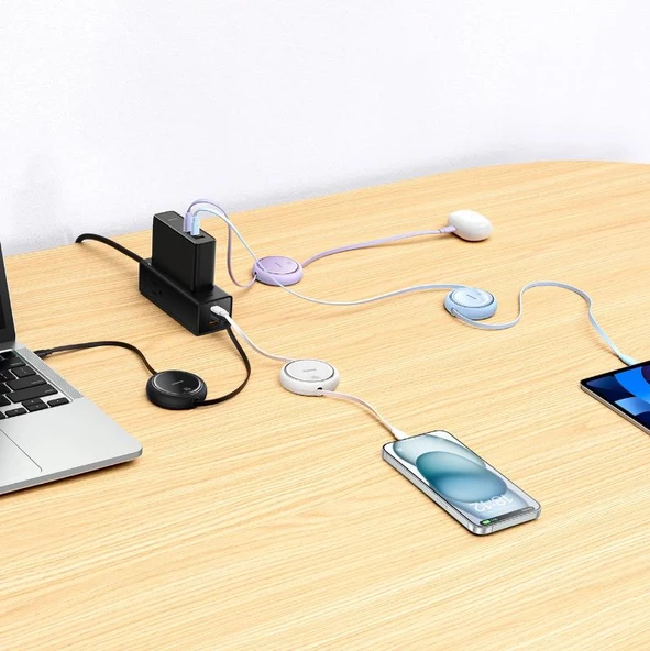 Baseus Super Şarj Makaralı 1Mt 100W Type-C Şarj Kablo Laptop Macbook Şarj iPhone 15 15 Pro Max Şarj - 5