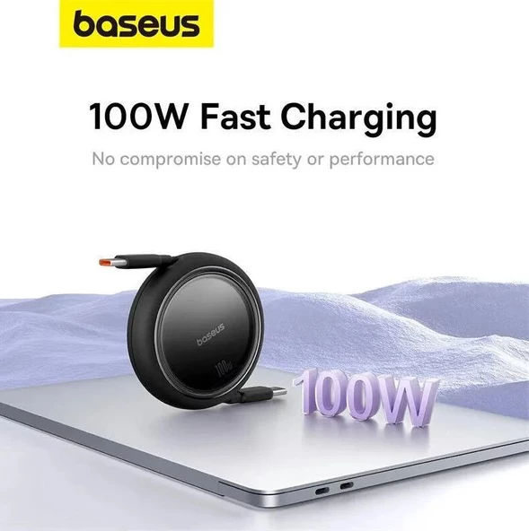 Baseus Super Şarj Makaralı 1Mt 100W Type-C Şarj Kablo Laptop Macbook Şarj iPhone 15 15 Pro Max Şarj - 10