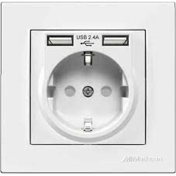 Cift Usbli Toprakli Priz 2.4A Hizli Sarj+Cocuk Koruma