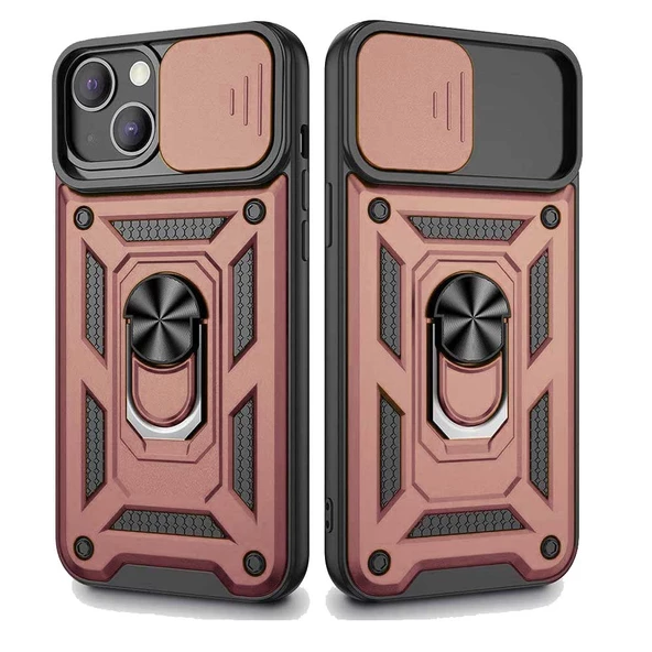 Apple iPhone 13 Uyumlu Kızaklı Kamera Korumalı Tank Kılıf - Resim 3