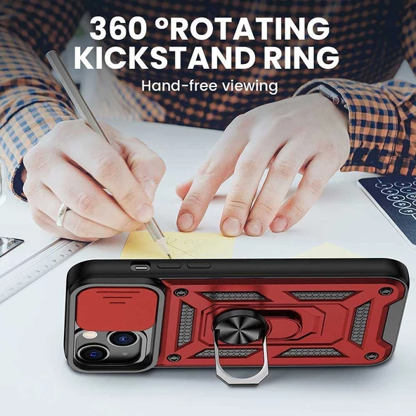 Apple iPhone 13 Uyumlu Kızaklı Kamera Korumalı Tank Kılıf - Resim 8