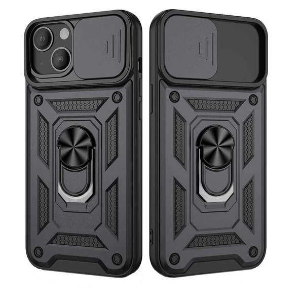 Apple iPhone 13 Uyumlu Kızaklı Kamera Korumalı Tank Kılıf - Resim 2