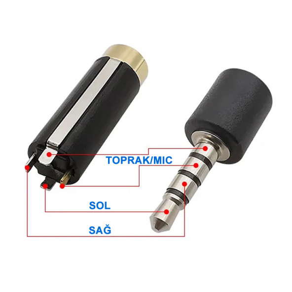 3.5mm Dişi Ses Soket Kutusu 4 Tel Kutuplu Aluminyum Jack Altın Kaplama Stereo Kulaklık - 4