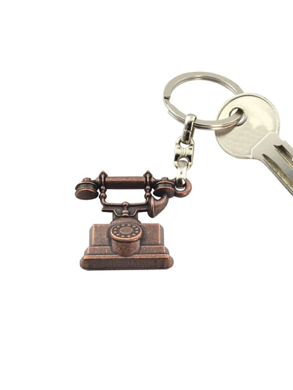 Antika Telefon Şeklinde Anahtarlık - Bakır Oksit - 4