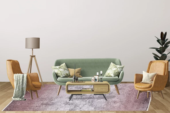 Modern Pembe Dijital Baskı Hipoalerjenik Kaymaz Taban Halı Yolluk HA146 - 4