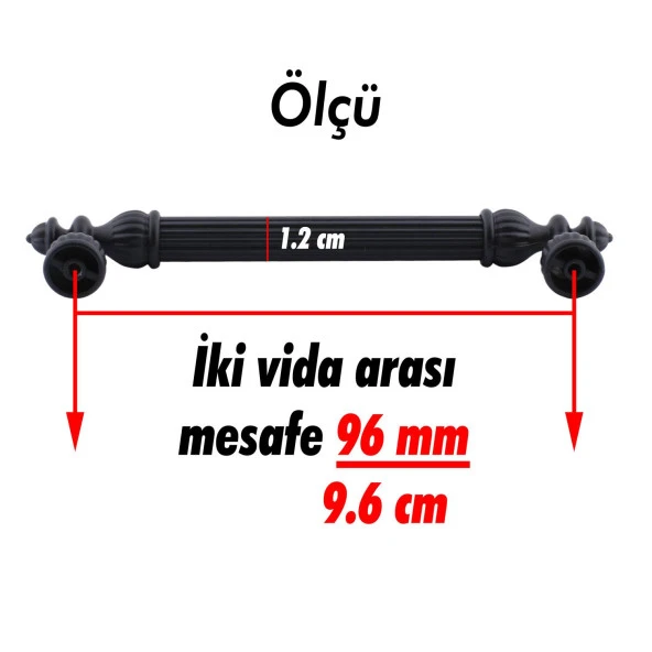 Şah Kulp Mobilya Mutfak Dolabı Çekmece Dolap Kulpları Kapak Kulpu Kulbu Siyah (96 MM-9.6 CM) Metal - 6