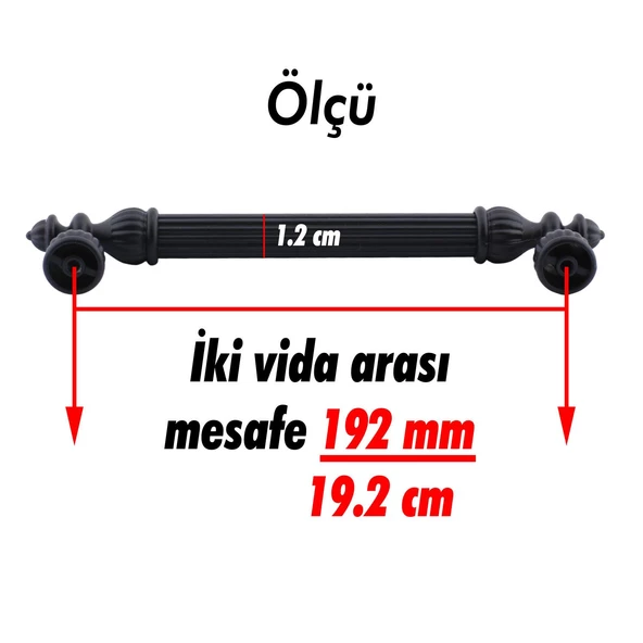 Şah Kulp Mobilya Mutfak Dolabı Çekmece Dolap Kulpları Kapak Kulpu Kulbu Siyah 192 mm Metal - Resim 5
