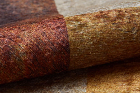 Modern Turuncu Kahverengi Desen Dijital Baskı Hipoalerjenik Kaymaz Taban Halı Yolluk HA211 - Resim 2