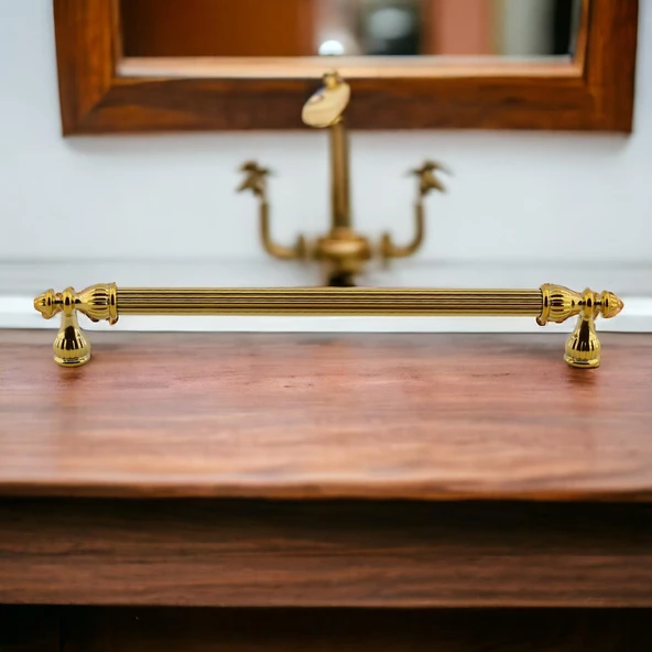 Şah Kulp Mobilya Mutfak Dolabı Çekmece Dolap Kulpları Kapak Kulpu Kulbu Gold Altın 224 mm Metal - 7