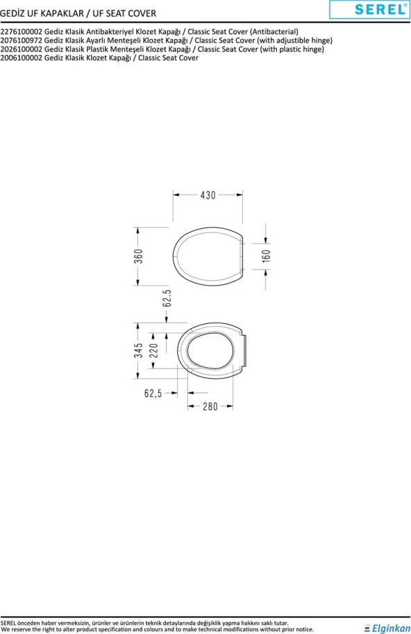 Serel Basic Kanalsız 52 cm Klozet+Serel Gediz Durolast Klozet Kapağı - 5