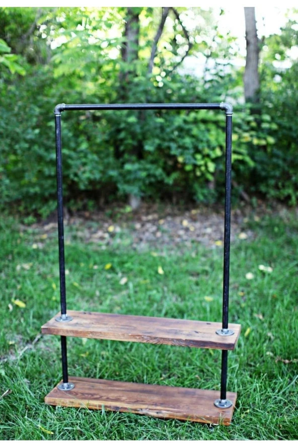 Dekoratif Borudan Raf Ve Askılık 125 Cm