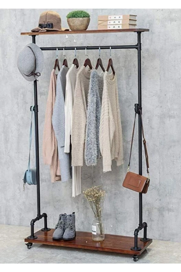 Dekoratif Borudan Raf Ve Askılık 125 Cm