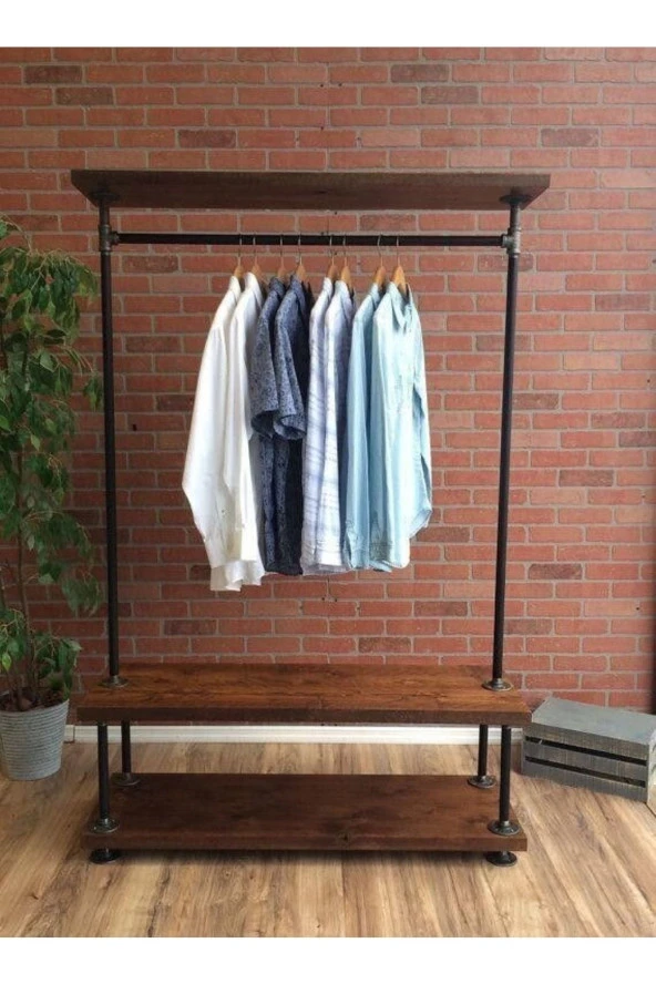 Dekoratif Borudan Raf Ve Askılık 125 Cm